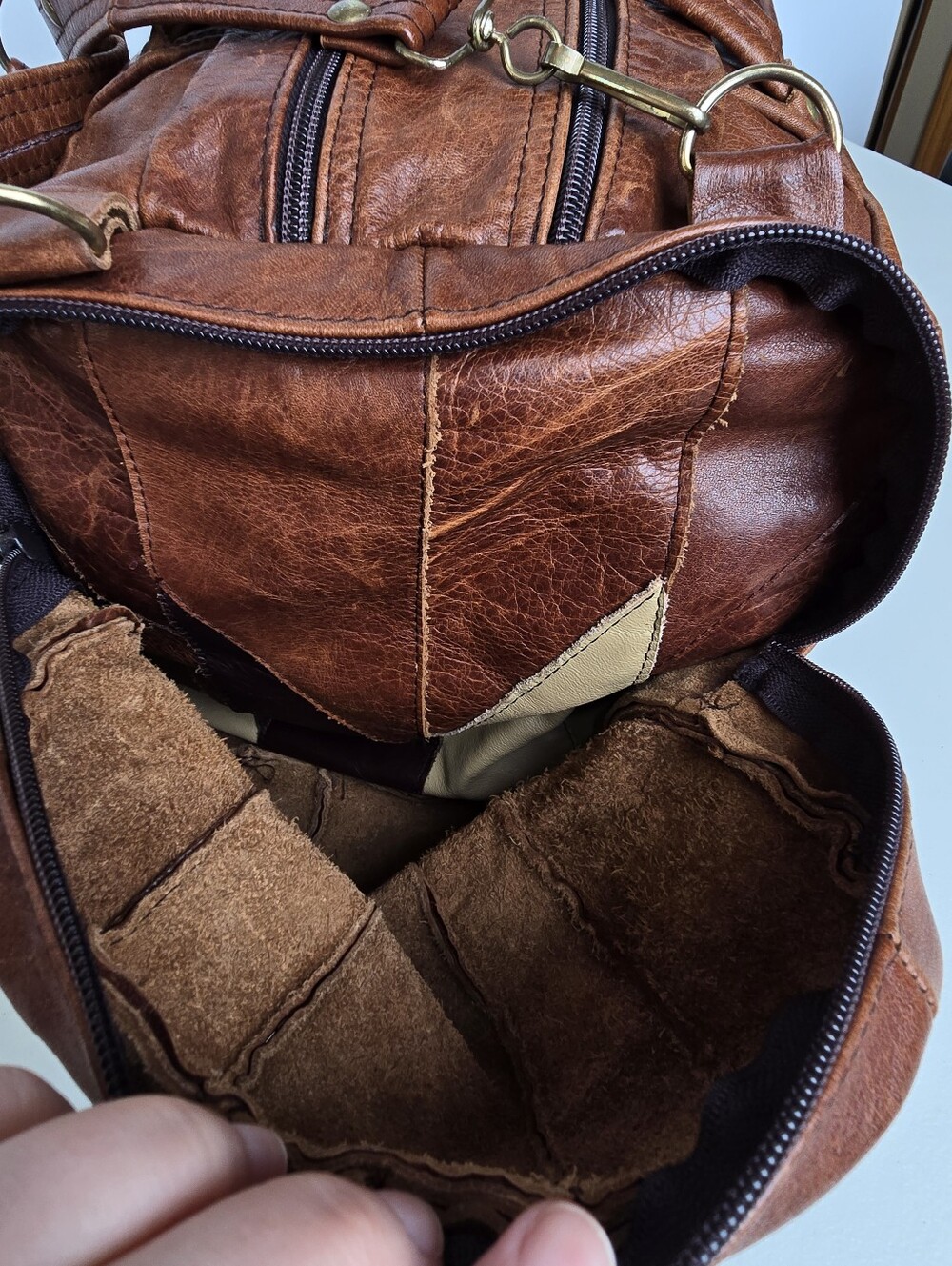 Vintage Made in Mexico Patchwork Distressed Finish Leather Duffle Weekender Bag - Picture 13 of 16